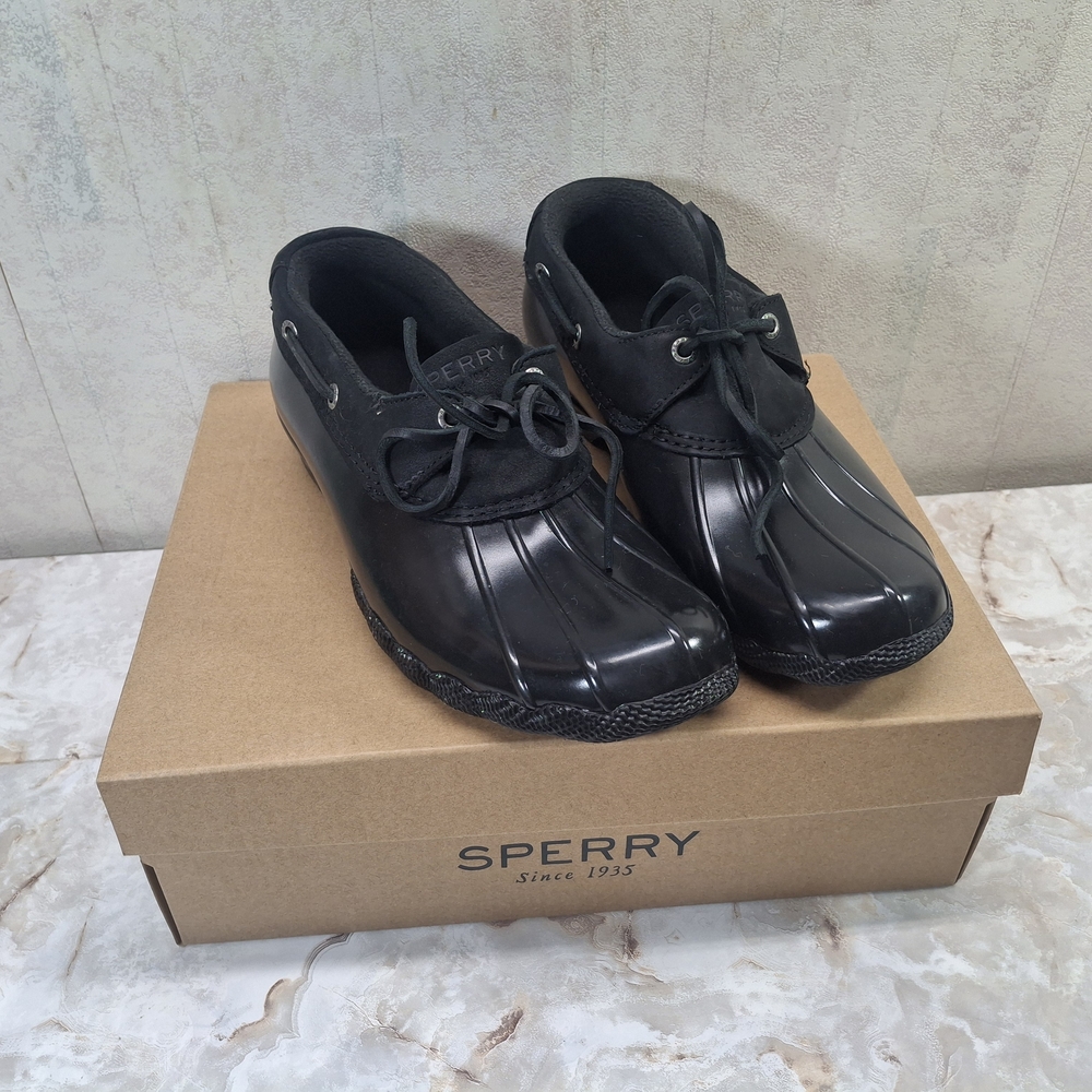 Sperry Women's Black Top Siders Rubber Booties Snow Rain Gear
